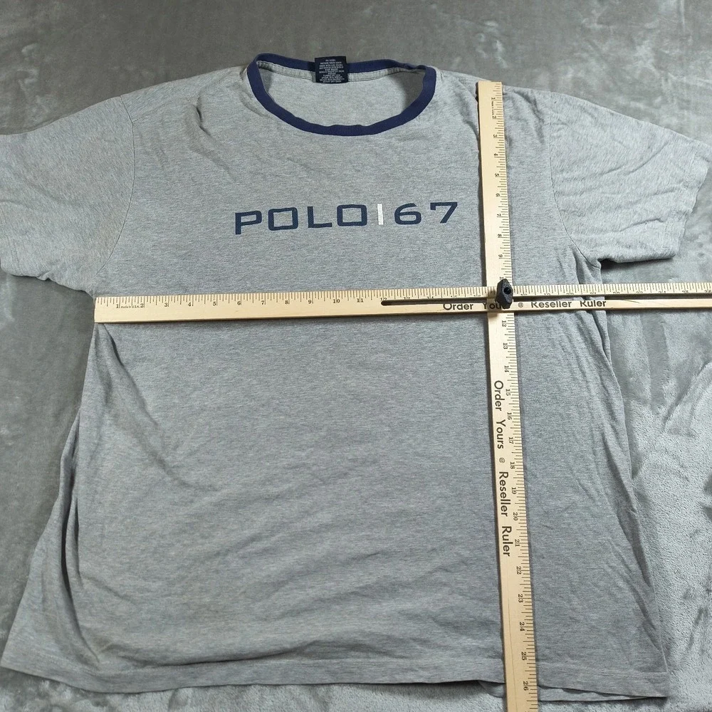 Vintage Polo Ralph Lauren Shirt Mens Large Gray‎ Blue Ringer 67 Crew Neck